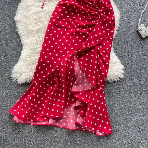 Women Polka Dot Two-Piece Tops and Skirt - Picture 10 of 10